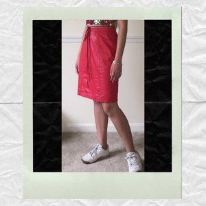 Vintage Red Leather Pencil Skirt